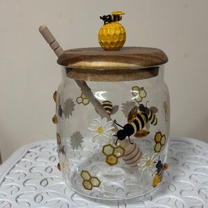 Bee-Themed Honey Jar with Wooden Lid